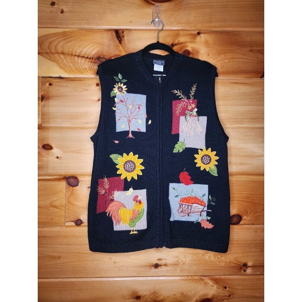 Southern Lady Fall Themed Chicken,Sunflower,Pumpkin Black Vest Women Size Large - Picture 4 of 12